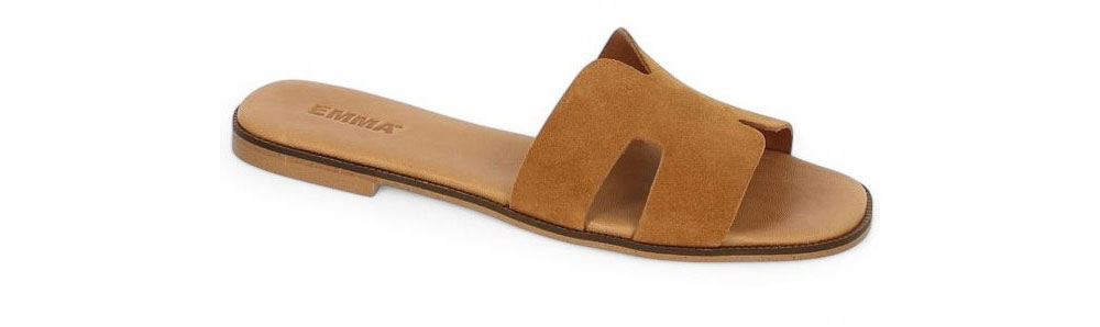 Mules femme camel en cuir